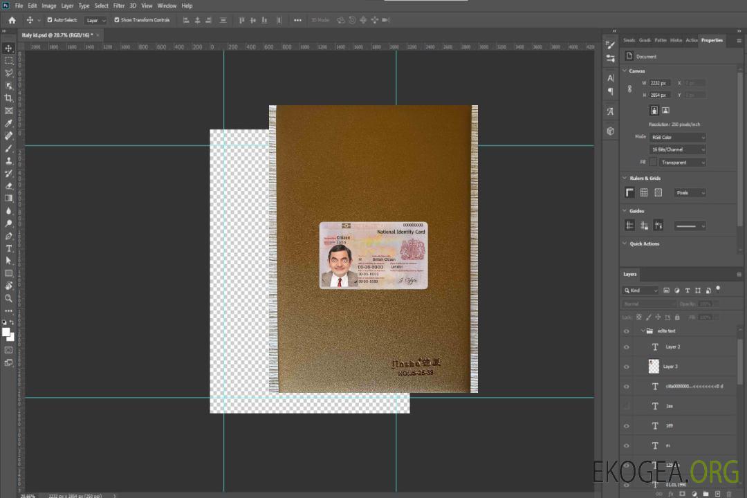 Carte d'identité du Royaume-Uni (carte d'identité) photolook AVANT template